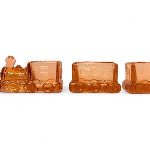 Pink Glass Train Trinket Dish Set